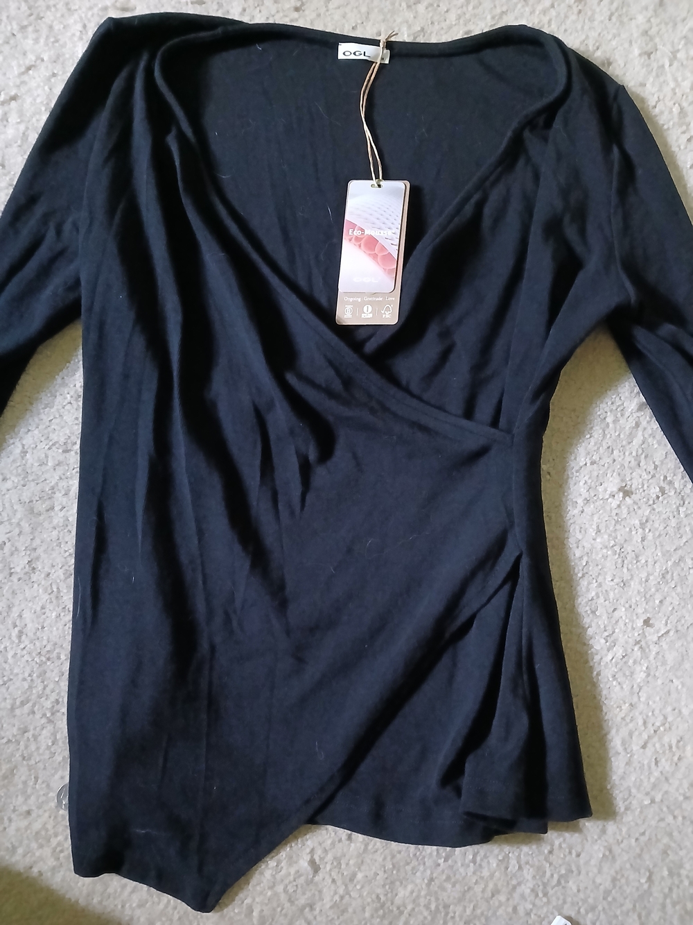 OGL Women’s Black Wrap-Style Long Sleeve Top